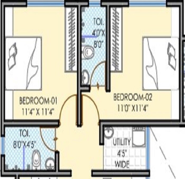 Floor plan of 2 BHK 530 Sq. Ft. Apartment in Namrata Shrinagari, Pune