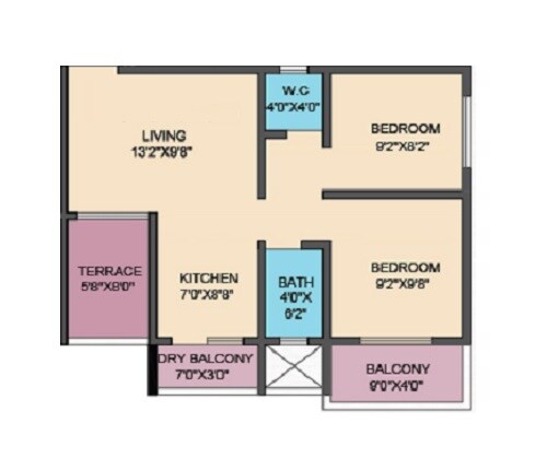 Floor plan of 2 BHK 542 Sq. Ft. Apartment in Namrata Slim Tower, Pune