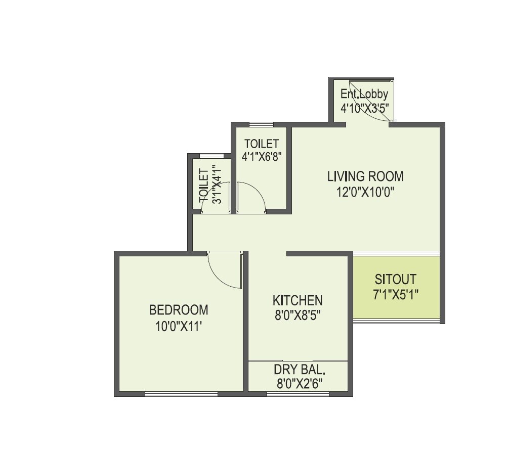 1 BHK 455 Sq. Ft. Apartment