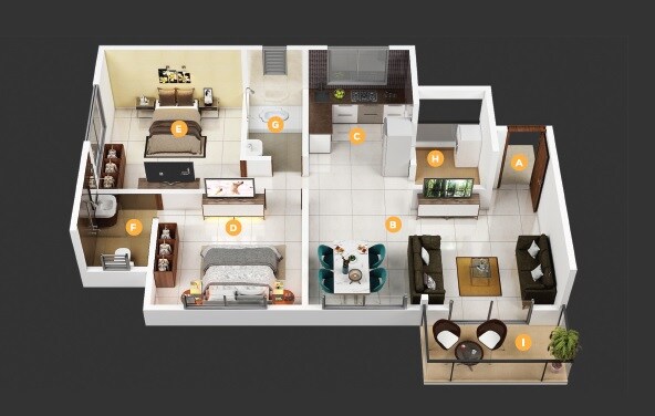 Floor plan of 2 BHK 619 Sq. Ft. Apartment in Nanasaheb Bhintade N B Opal Phase 1, Pune