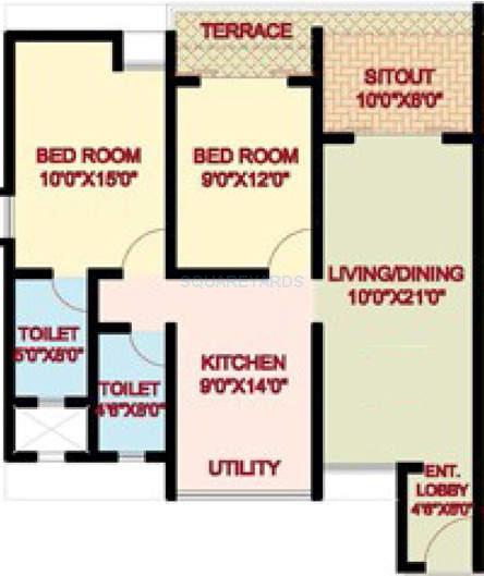Floor plan of 2 BHK 872 Sq. Ft. Apartment in Nanded City Asawari, Pune