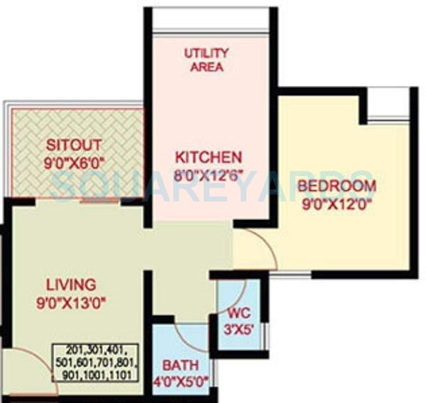 Floor plan of 1 BHK 550 Sq. Ft. Apartment in Nanded City Mangal Bhairav, Pune
