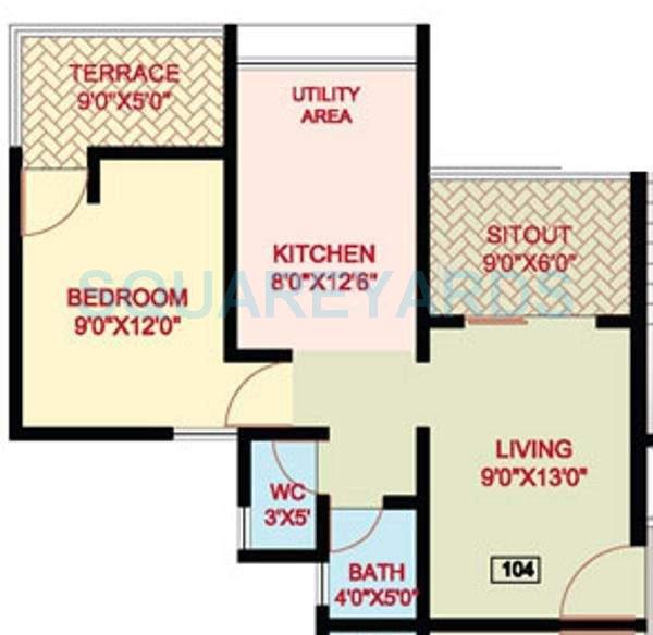 Floor plan of 1 BHK 585 Sq. Ft. Apartment in Nanded City Mangal Bhairav, Pune