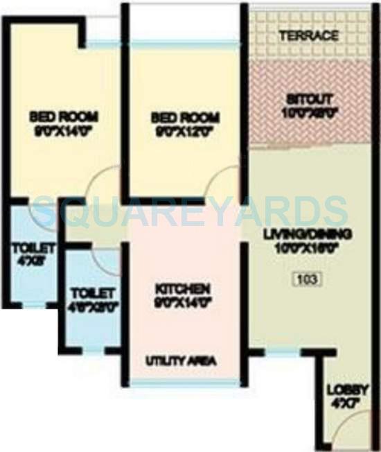 Floor plan of 2 BHK 872 Sq. Ft. Apartment in Nanded City Sarang, Pune