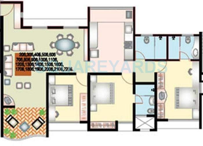 Floor plan of 3 BHK 1159 Sq. Ft. Apartment in Nanded City Shubh Kalyan, Pune