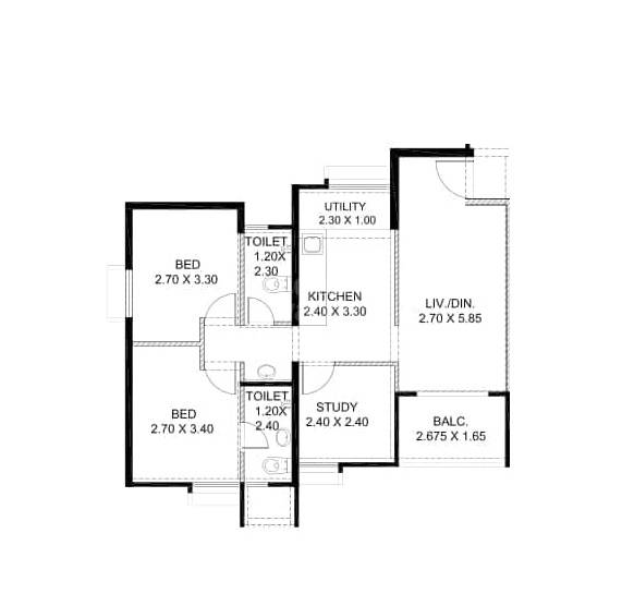 Floor plan of 2 BHK 700 Sq. Ft. Apartment in Nanded Kalashree, Pune