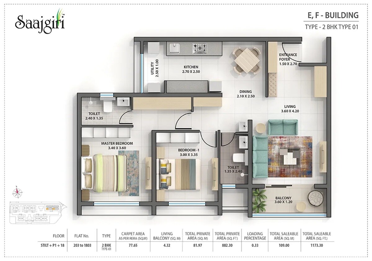 2 BHK 882 Sq. Ft. Apartment