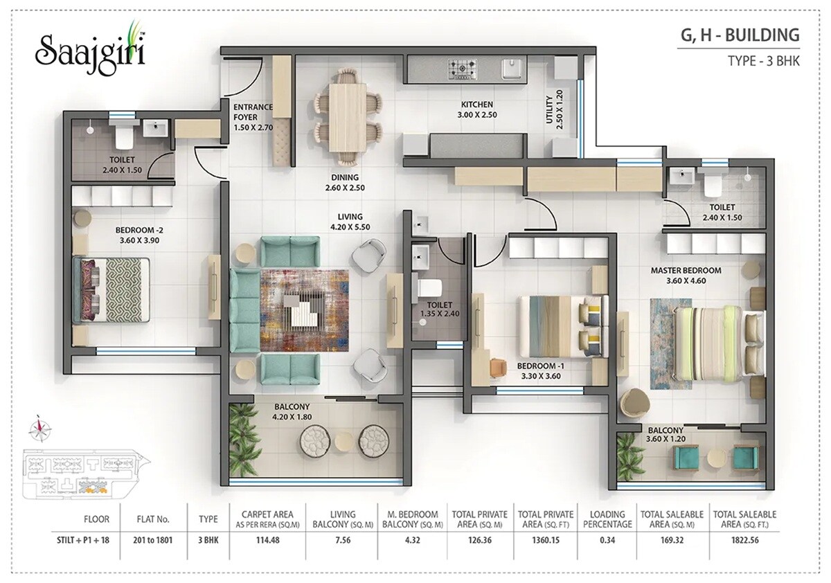 3 BHK 1360 Sq. Ft. Apartment