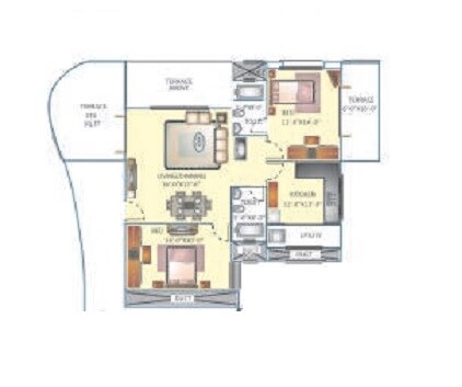Floor plan of 2 BHK 639 Sq. Ft. Apartment in Nandgude Patil Sulochana City Phase I, Pune