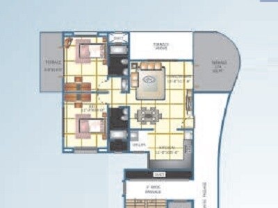 Floor plan of 2 BHK 784 Sq. Ft. Apartment in Nandgude Patil Sulochana City Phase I, Pune