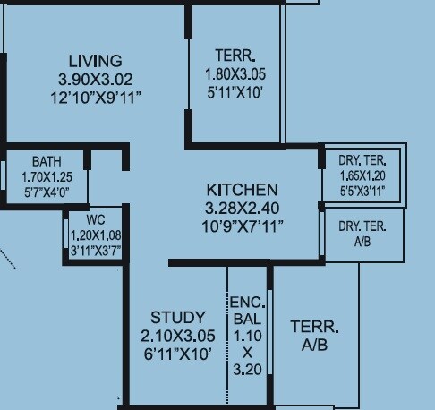 Floor plan of 1 BHK 428 Sq. Ft. Apartment in Nandini Mangaldeep Vishnu Shree Apartment, Pune