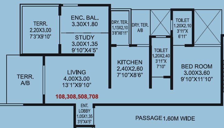 Floor plan of 1 BHK 567 Sq. Ft. Apartment in Nandini Mangaldeep Vishnu Shree Apartment, Pune