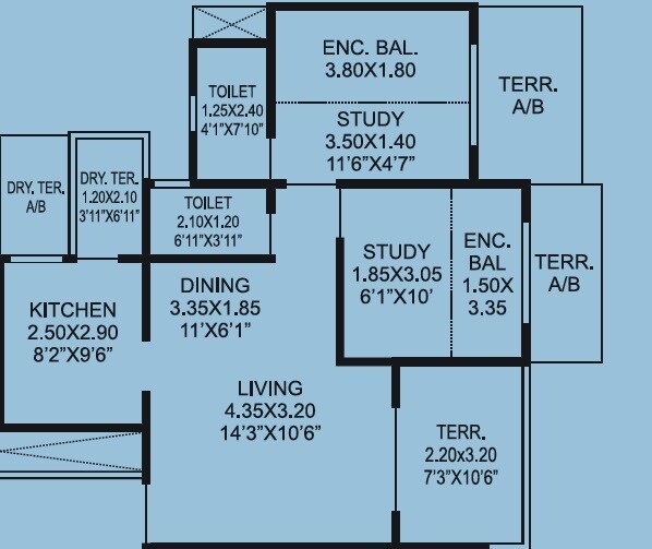 Floor plan of 2 BHK 651 Sq. Ft. Apartment in Nandini Mangaldeep Vishnu Shree Apartment, Pune