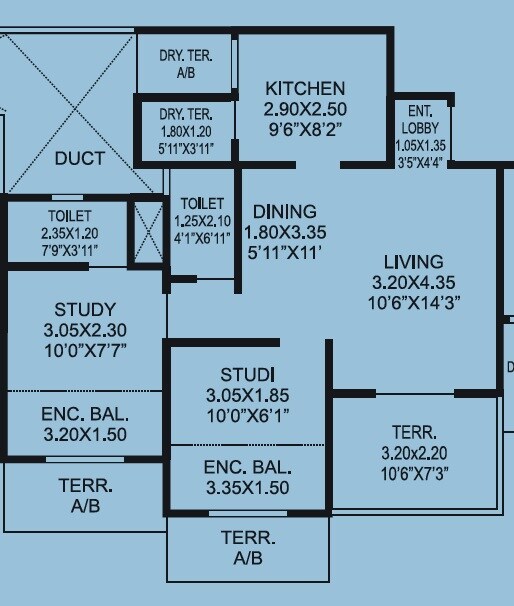 Floor plan of 2 BHK 753 Sq. Ft. Apartment in Nandini Mangaldeep Vishnu Shree Apartment, Pune