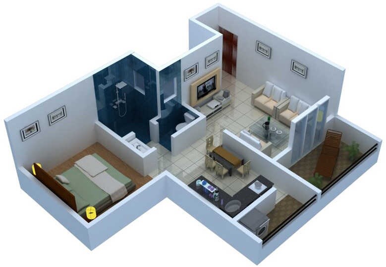 Floor plan of 1 BHK 610 Sq. Ft. Apartment in Nandini Orchid, Pune
