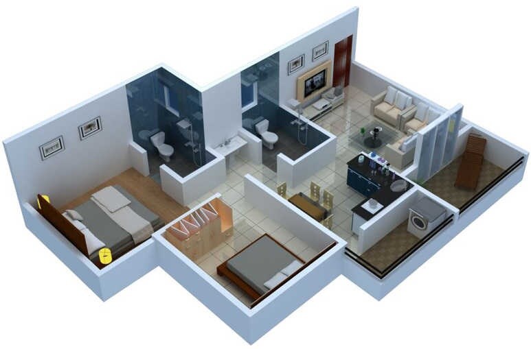 Floor plan of 2 BHK 915 Sq. Ft. Apartment in Nandini Orchid, Pune