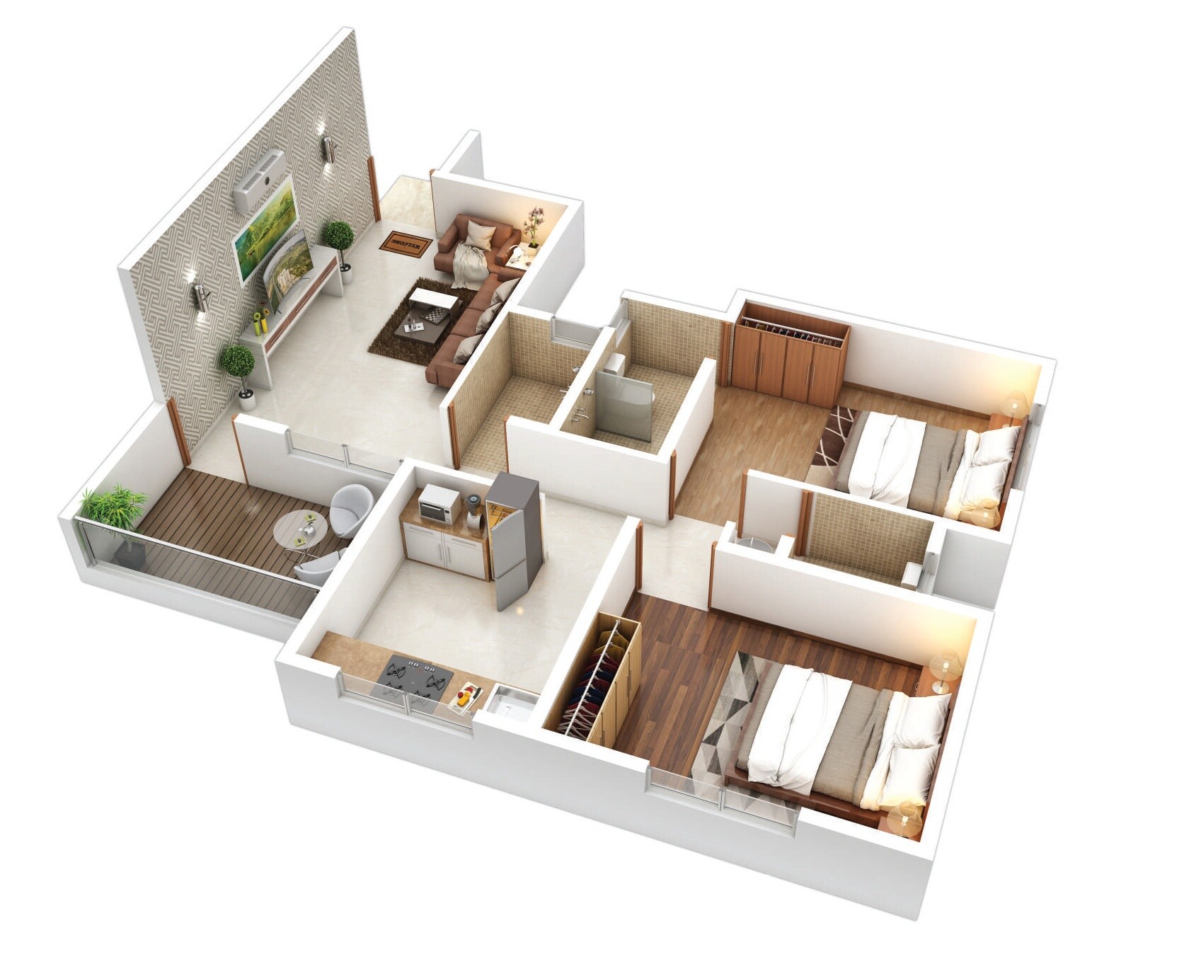 Floor plan of 2 BHK 663 Sq. Ft. Apartment in Narayan Vrundavan Kunal, Pune