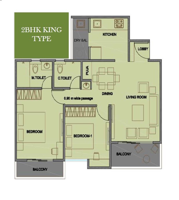 Floor plan of 2 BHK 780 Sq. Ft. Apartment in Navalakha Kings And Queens, Pune