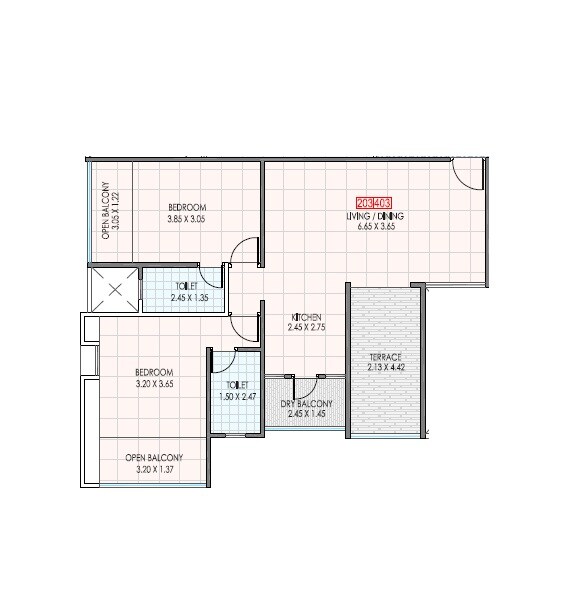 Floor plan of 2 BHK 980 Sq. Ft. Apartment in Navalakha Sahavihar, Pune