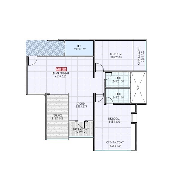 Floor plan of 2 BHK 988 Sq. Ft. Apartment in Navalakha Sahavihar, Pune