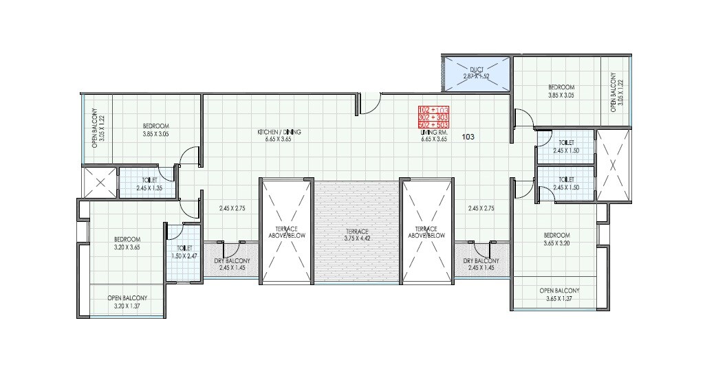 Floor plan of 4 BHK 2000 Sq. Ft. Apartment in Navalakha Sahavihar, Pune