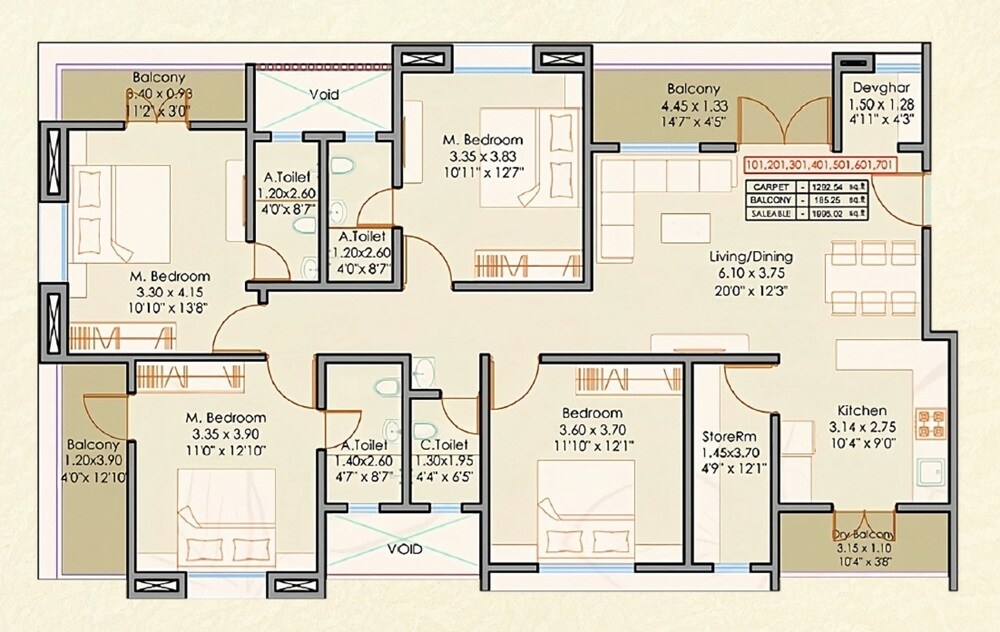 4 BHK 1500 Sq. Ft. Apartment