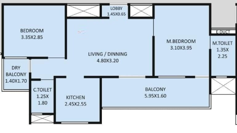 Floor plan of 2 BHK 703 Sq. Ft. Apartment in NB Bhalchandra Akashvan, Pune