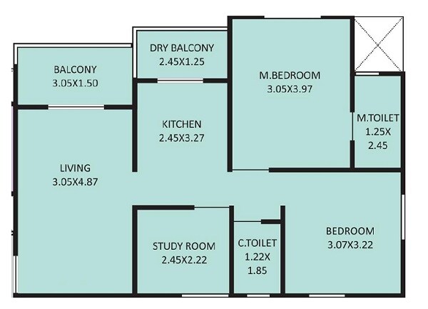 Floor plan of 3 BHK 750 Sq. Ft. Apartment in NB Bhalchandra Akashvan, Pune