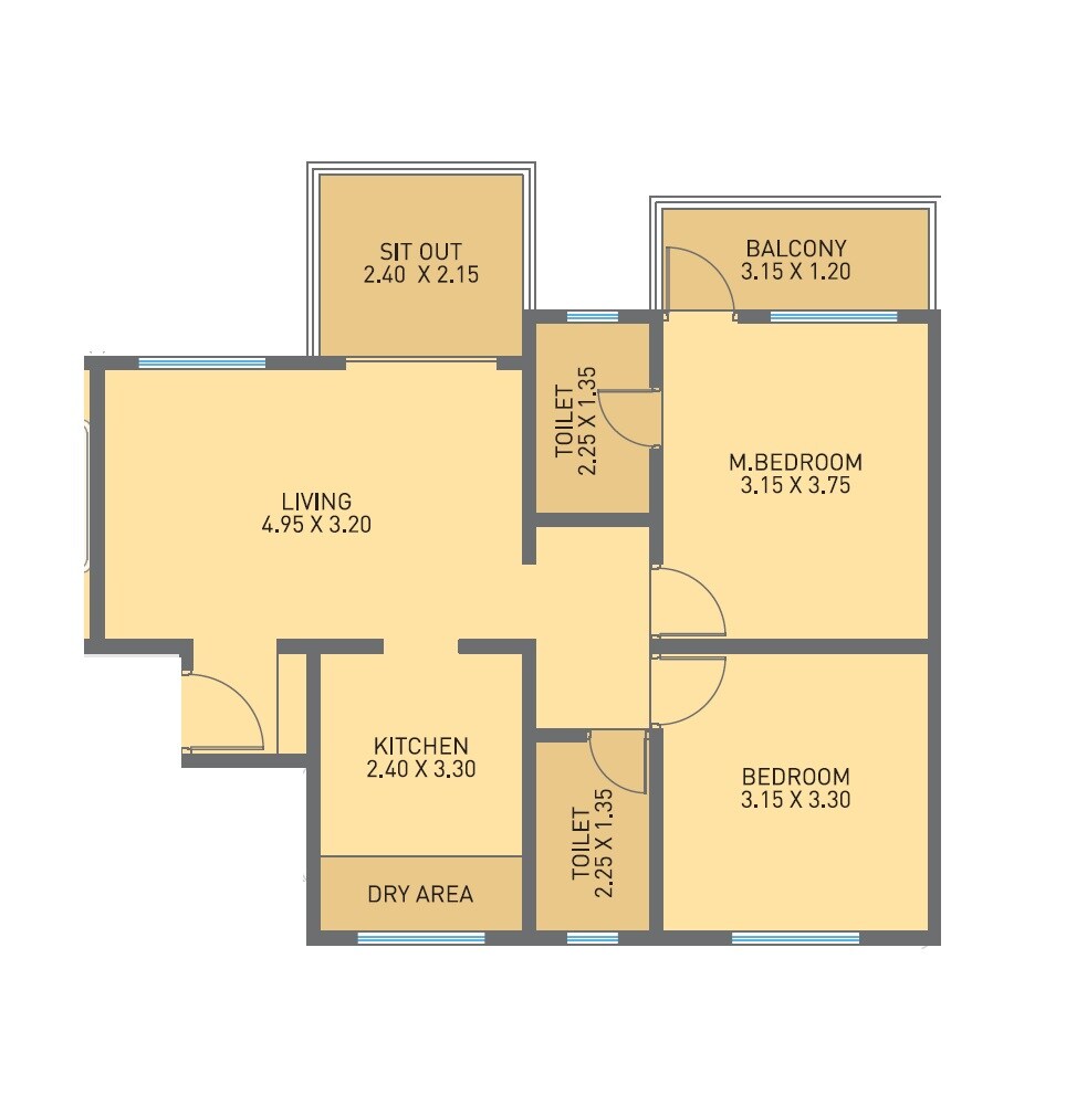 Floor plan of 2 BHK 620 Sq. Ft. Apartment in NB Bhalchandra Blessings, Pune
