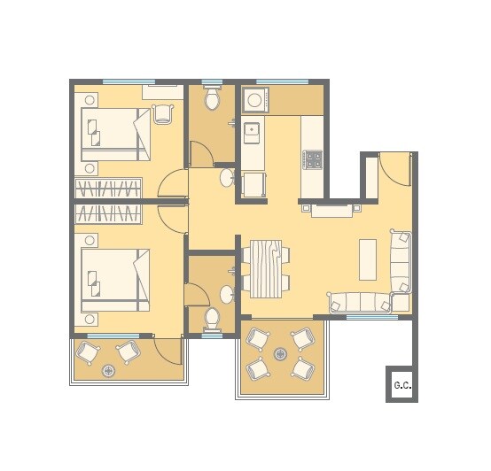 Floor plan of 2 BHK 773 Sq. Ft. Apartment in NB Bhalchandra Blessings, Pune
