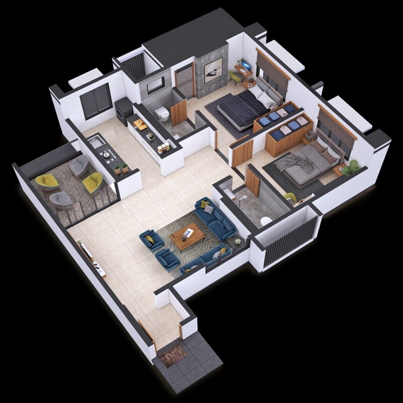 Floor plan of 2 BHK 627 Sq. Ft. Apartment in NB Bhalchandra Prospera, Pune