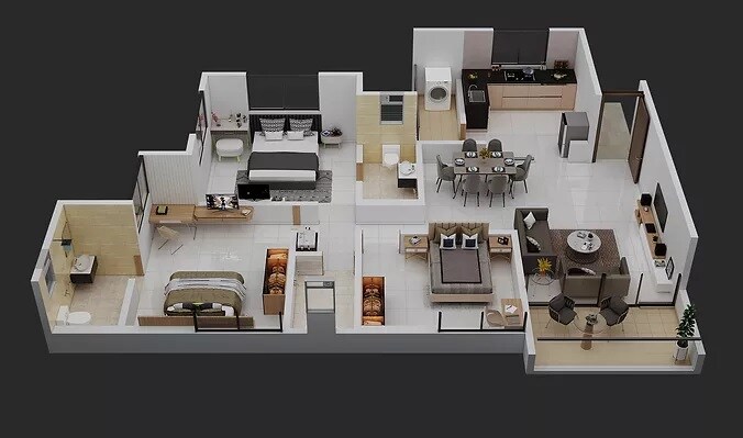 Floor plan of 3 BHK 955 Sq. Ft. Apartment in NB Opal, Pune