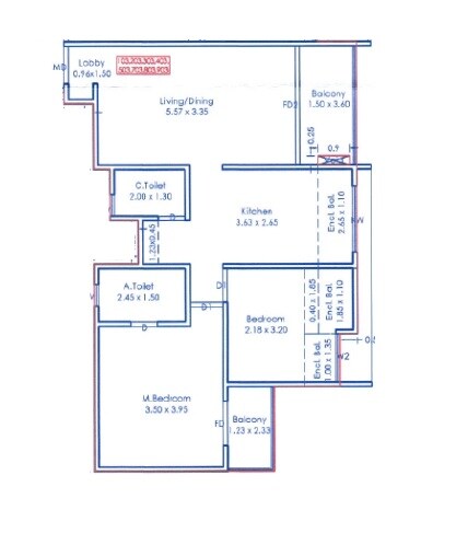 Floor plan of 2 BHK 831 Sq. Ft. Apartment in NB Swanandi Blossom, Pune