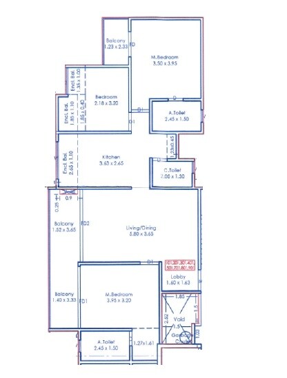 Floor plan of 3 BHK 1162 Sq. Ft. Apartment in NB Swanandi Blossom, Pune