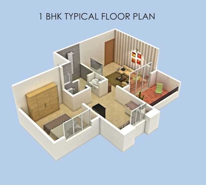 Floor plan of 1 BHK 470 Sq. Ft. Apartment in NBA Sajan Siddhi, Pune