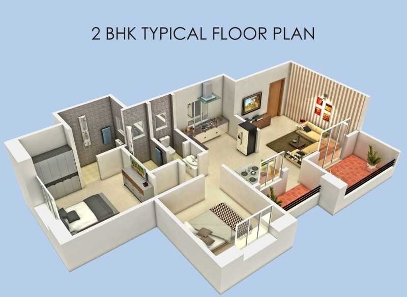 Floor plan of 2 BHK 1022 Sq. Ft. Apartment in NBA Sajan Siddhi, Pune