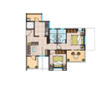 Floor plan of 2 BHK 580 Sq. Ft. Apartment in Neel Kasturi Flora, Pune