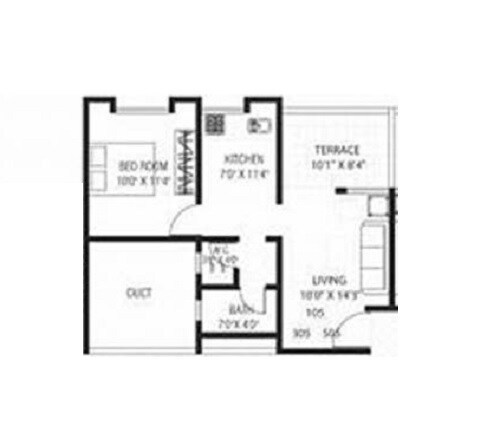 Floor plan of 1 BHK 391 Sq. Ft. Apartment in Neeta Rivaah Regency, Pune