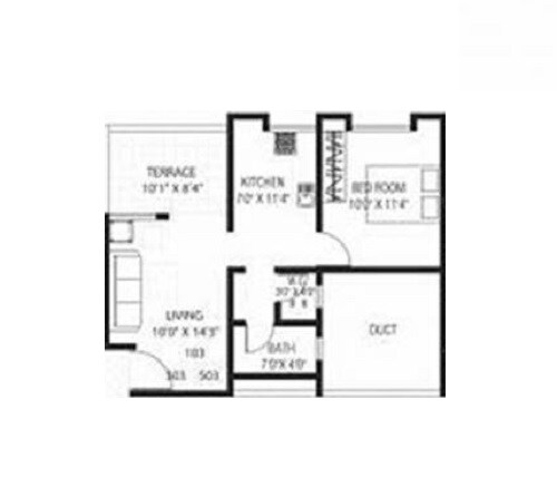 Floor plan of 1 BHK 405 Sq. Ft. Apartment in Neeta Rivaah Regency, Pune