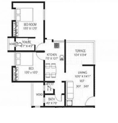 Floor plan of 2 BHK 473 Sq. Ft. Apartment in Neeta Rivaah Regency, Pune