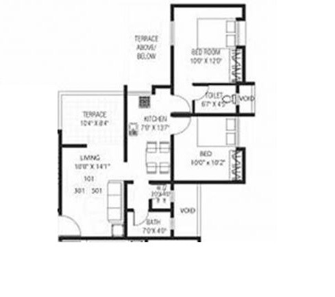 Floor plan of 2 BHK 625 Sq. Ft. Apartment in Neeta Rivaah Regency, Pune