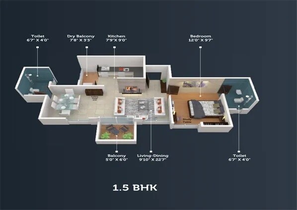 Floor plan of 1 BHK 322 Sq. Ft. Apartment in Neev Itrend Life 2, Pune