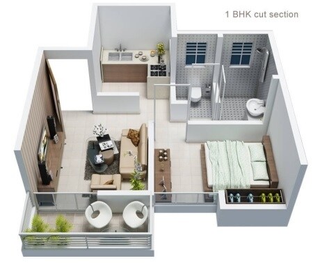 Floor plan of 1 BHK 305 Sq. Ft. Apartment in Nero Nitara, Pune