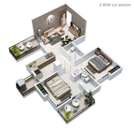 Floor plan of 2 BHK 547 Sq. Ft. Apartment in Nero Nitara, Pune