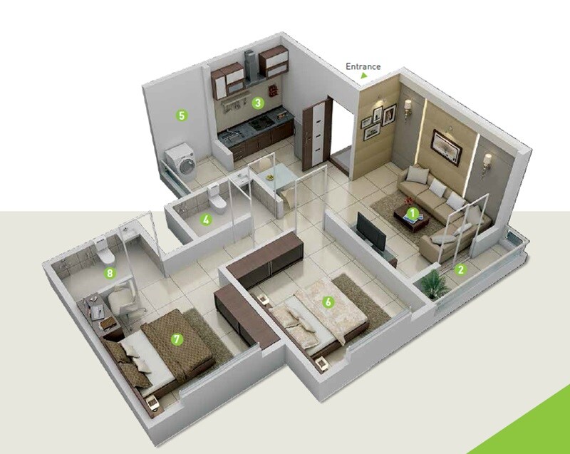 Floor plan of 2 BHK 757 Sq. Ft. Apartment in New Front 48 East Park, Pune