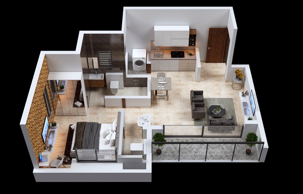 Floor plan of 1 BHK 454 Sq. Ft. Villa in New Front Aahana, Pune