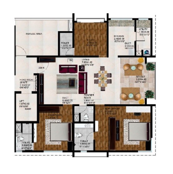 Floor plan of 2 BHK 1324 Sq. Ft. Apartment in New Front Anjor, Pune