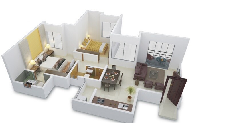 Floor plan of 2 BHK 578 Sq. Ft. Apartment in New Front Trademark Life, Pune