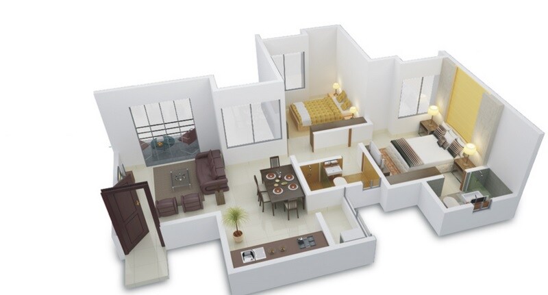 Floor plan of 2 BHK 590 Sq. Ft. Apartment in New Front Trademark Life, Pune