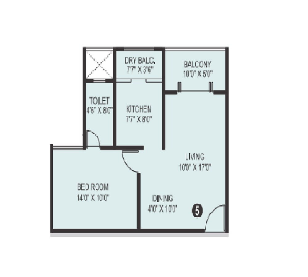 Floor plan of 1 BHK 544 Sq. Ft. Apartment in Newton Homes Tathawade, Pune